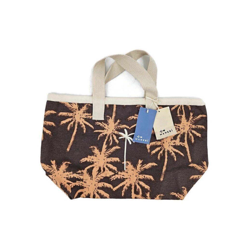 New Manebi Canvas California Tote Bag Cocoa and Orange Rust Maxi Palm